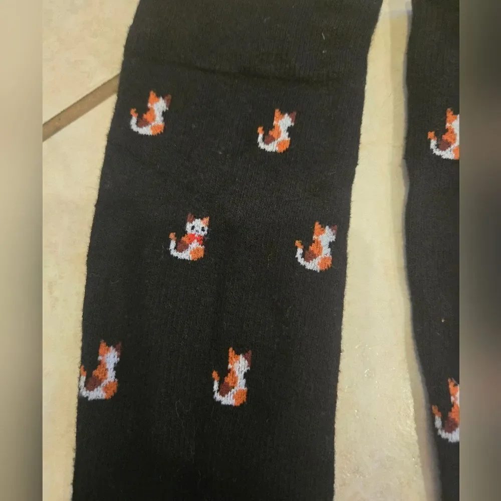 Dr Motion Compression Black Patterned Cat Women's Socks